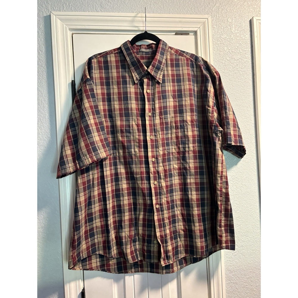 Van Heusen Wrinkle Free Plaid Short Sleeve Button Front Poly Cotton Blend XXL‎